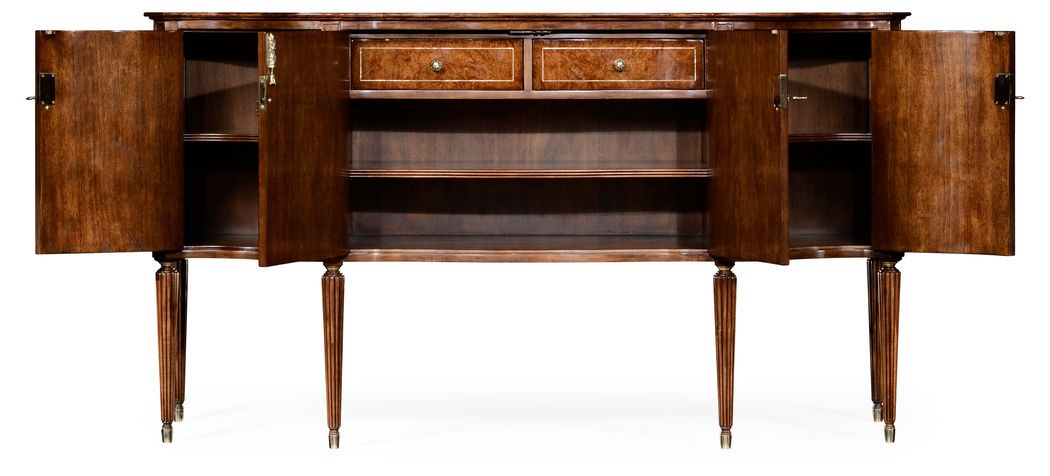 Burl and Mother of Pearl Inlaid Serpentine Sideboard