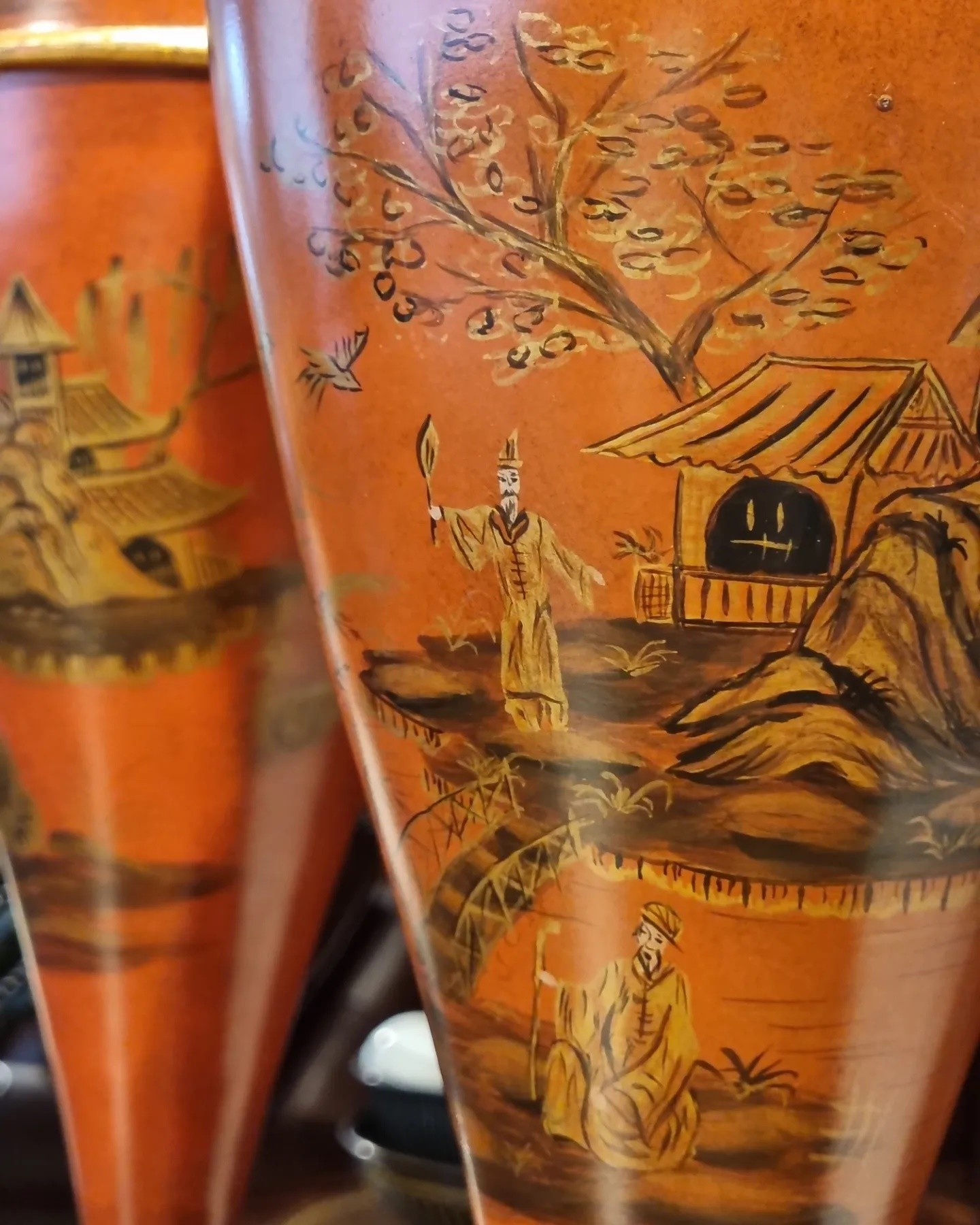 Tole Red Chinoisserie Handmade Traditional Vase