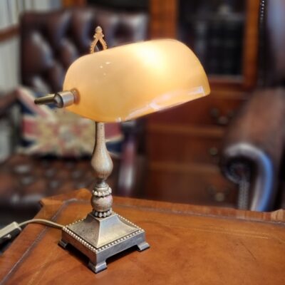 Bankers Lamp Beige Glass Shade