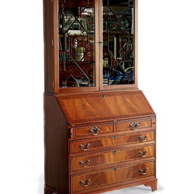 English Traditional Handmade Bureau with Bookcase