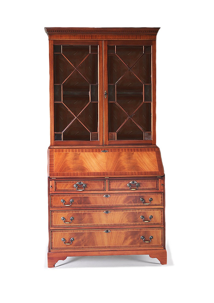 English Traditional Handmade Bureau with Bookcase