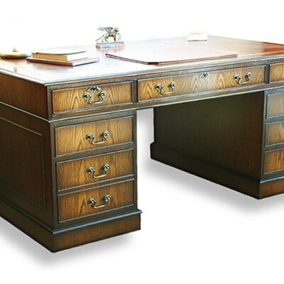 Pedestal Traditional Handmade English Oak Desk Leather Top