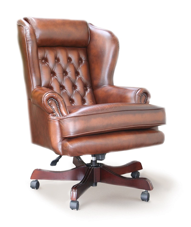 Chairman's Executive Leather English Chesterfield Swivel Chair