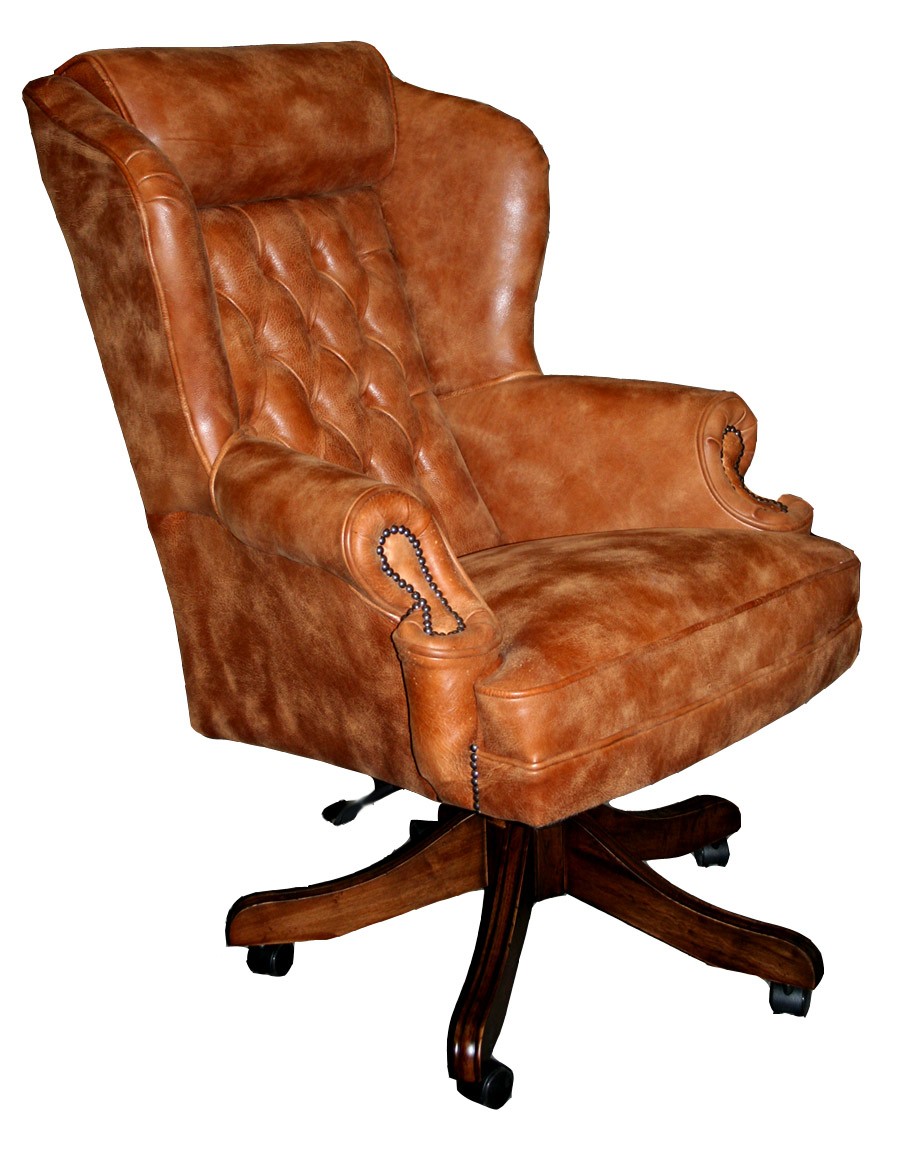 Chairman's Executive Leather English Chesterfield Swivel Chair
