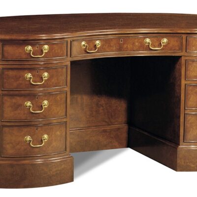 Kidney Desk in Walnut Burr with Leather Top
