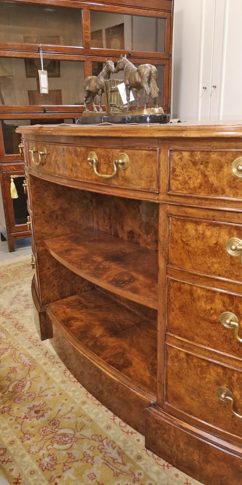 Kidney Desk in Walnut Burr with Leather Top