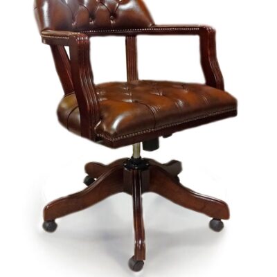 Court Swivel Chair Handmade Traditional English Leather Chair