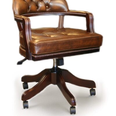 Court Swivel Traditional Leather Chesterfield Office Chair Cushi