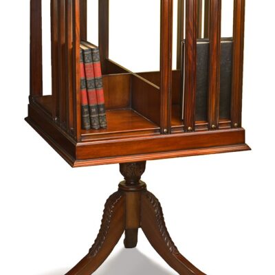 Revolving Traditional Handmade English Leather Top Bookcase