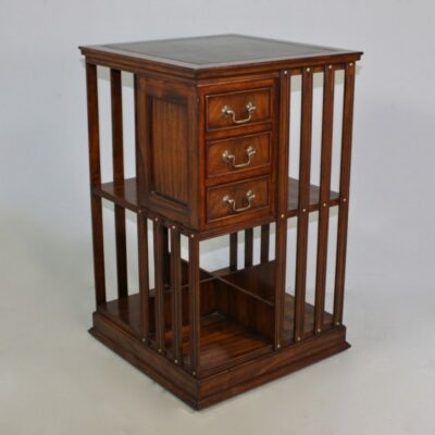 Revolving Traditional Handmade English Leather Top Bookcase