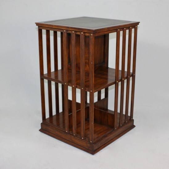 Revolving Traditional Handmade English Leather Top Bookcase