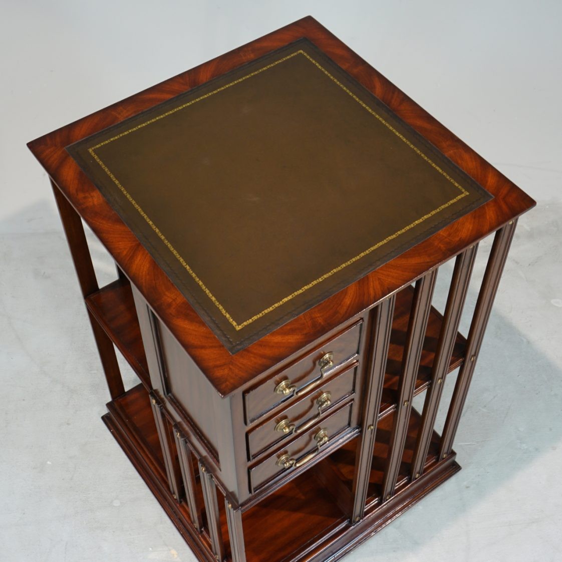 Revolving Traditional Handmade English Leather Top Bookcase