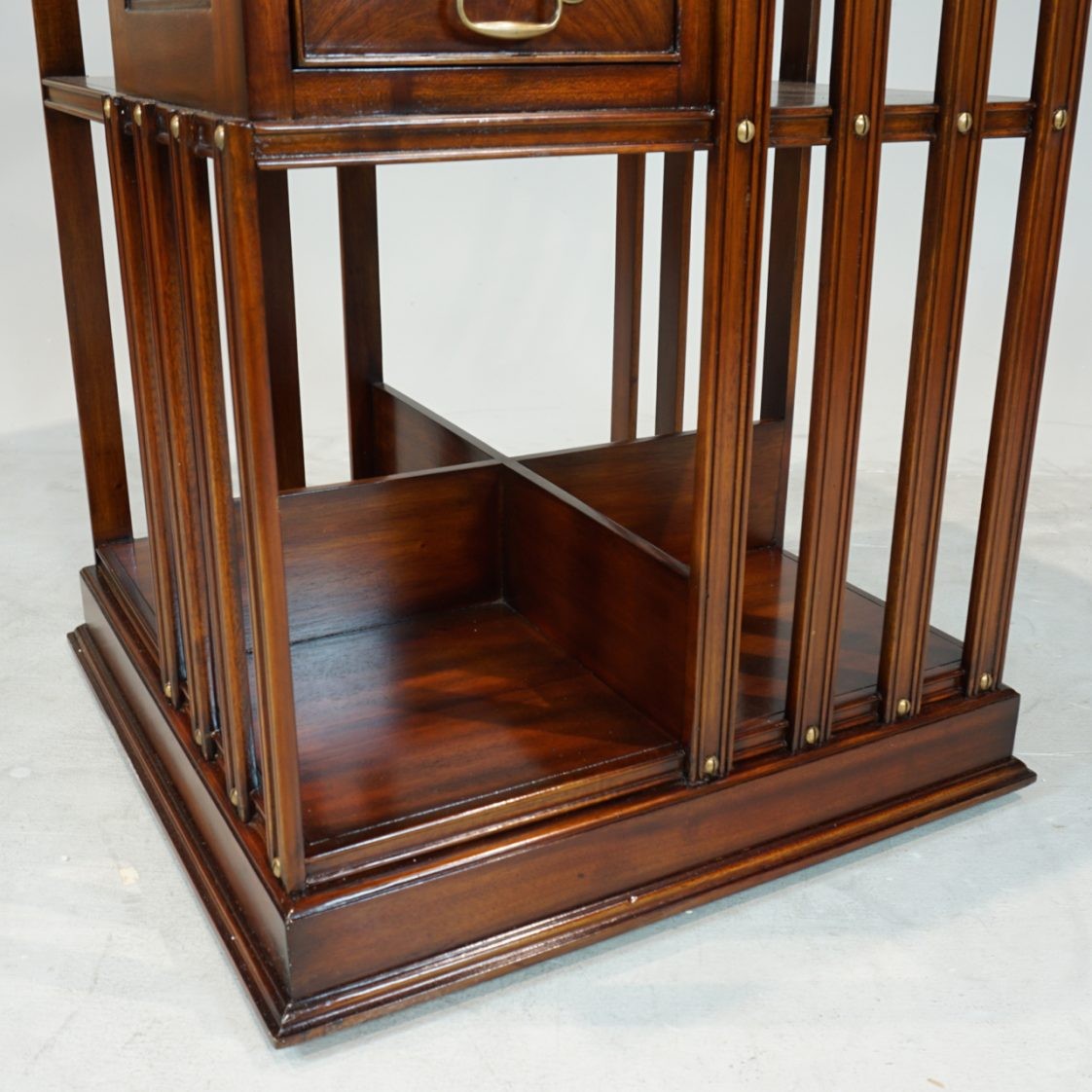 Revolving Traditional Handmade English Leather Top Bookcase