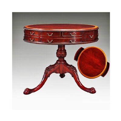 Chippendale Large English Drum Table Carved with Wood Top