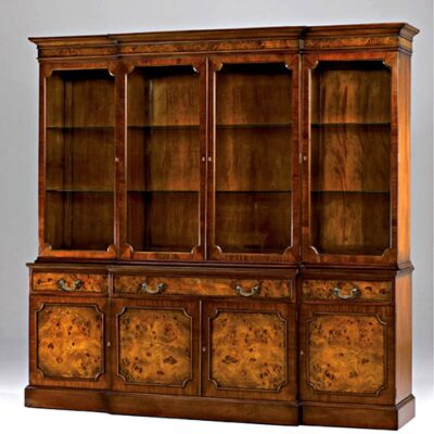 Breakfront Bookcase Burl, 4 door