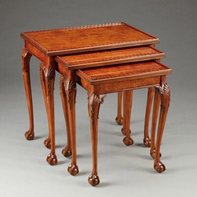Chippendale Table Set Of Three Nesting Tables, in Burl