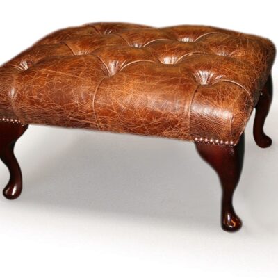Queen Anne Small Footstool Queen Anne Handmade Traditional English Leather Chesterfield Foo