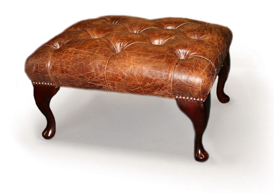 Queen Anne Handmade Traditional English Leather Chesterfield Foo