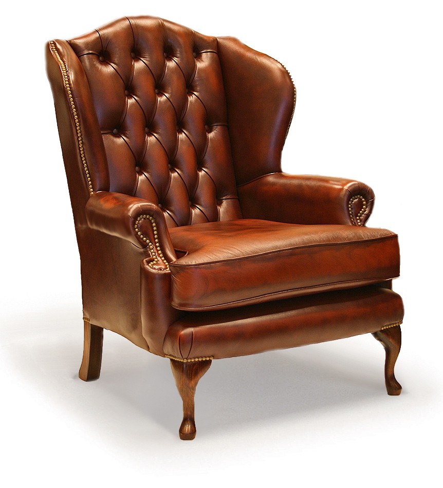 Queen Anne K Traditional Handmade Leather Chesterfield Wing Chai