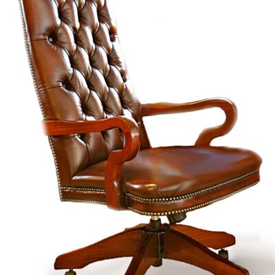 Diana Swivel High Back Traditional English Leather Chesterfield