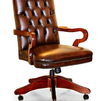 Diana Swivel Traditional English Leather Chesterfield Swan Neck