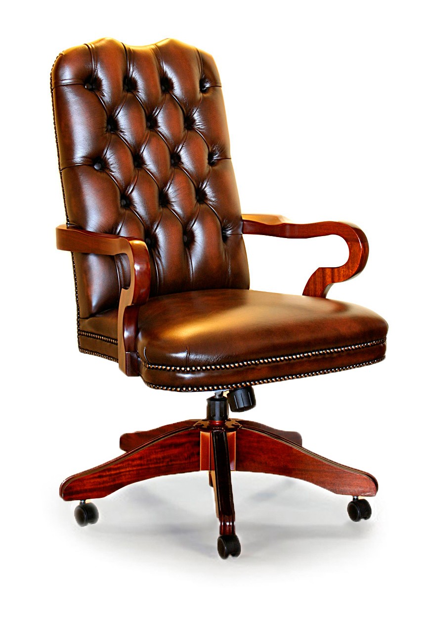 Diana Swivel Traditional English Leather Chesterfield Swan Neck