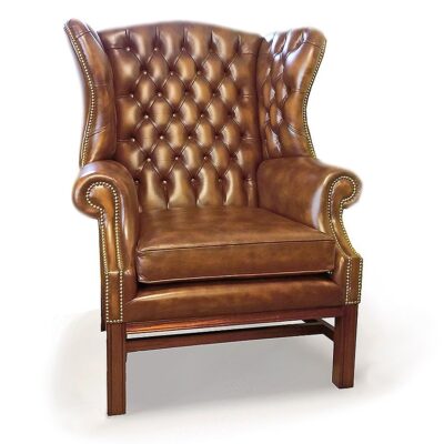 King's Handmade Tradtional English Leather Chesterfield Wing Cha