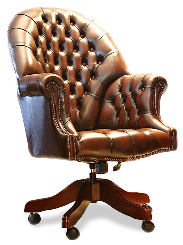 Directors Swivel Traditional English Leather Chesterfield Chair