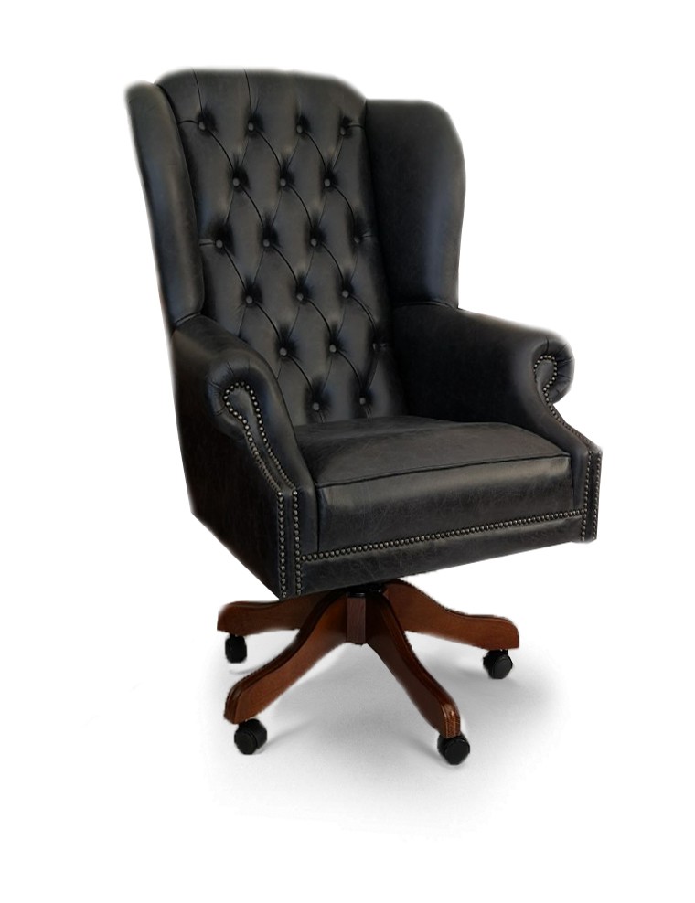 Sheraton Traditional Handmade English Leather Chesterfield Swive