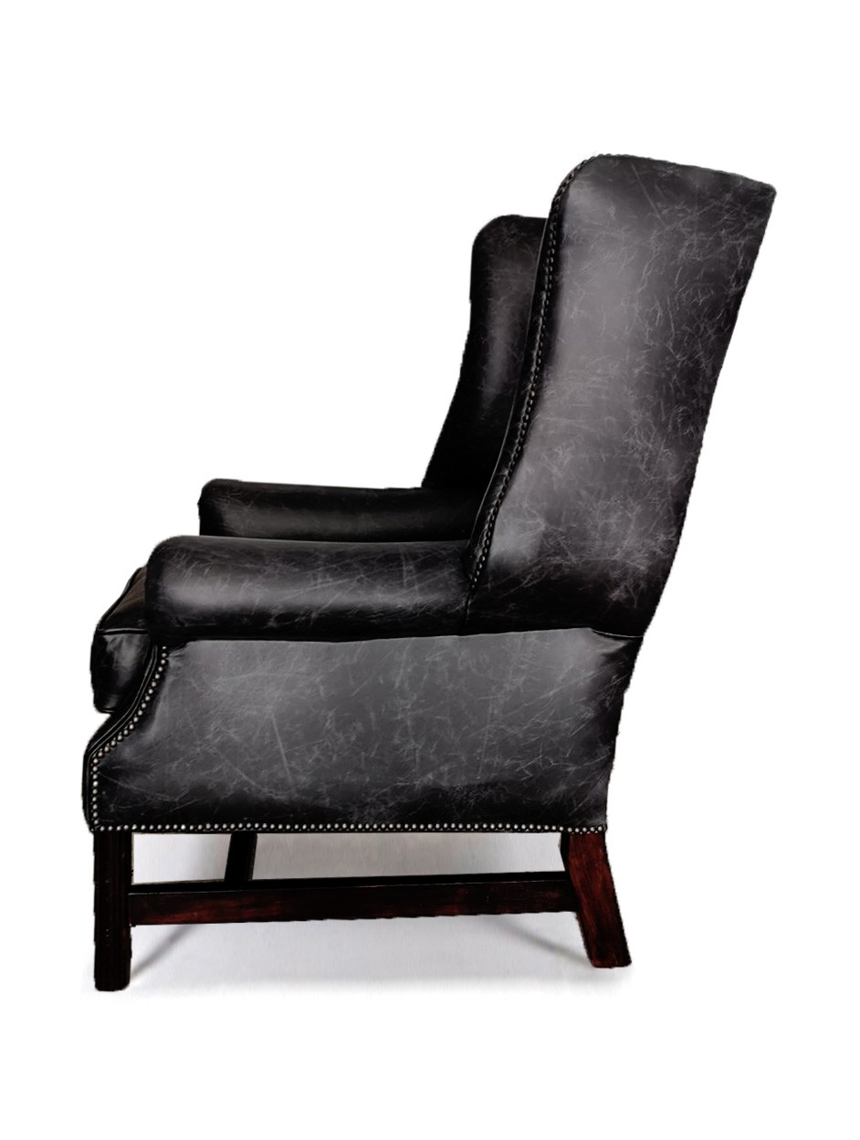 Chippendale Traditional English Chesterfield Wing Chair Plain Ba