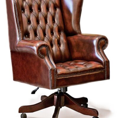 Classic Wing Traditional Leather Chesterfield Office Swivel Chair