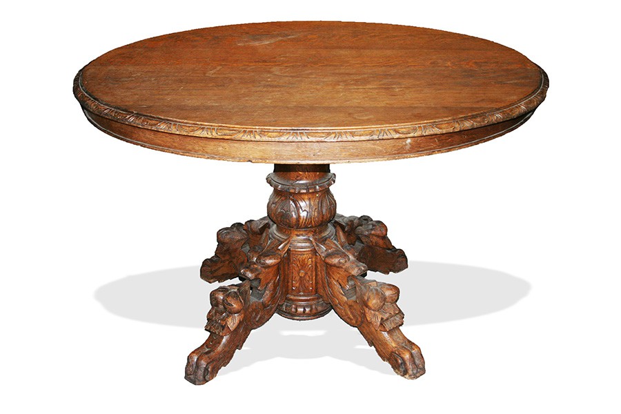 Antique French Hunts Oval Handmade Oak Vintage Table