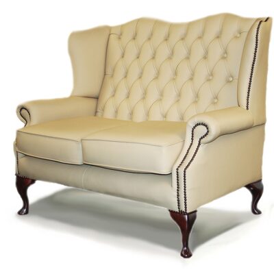 Classic Wing Traditional Handmade English Leather 2 Seater Sofa