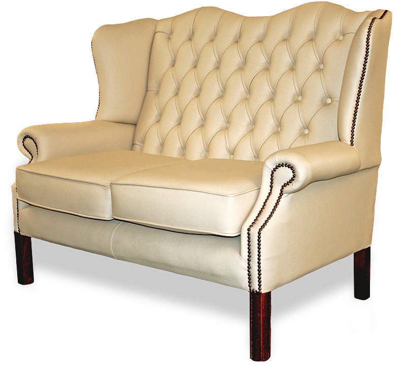 Classic Wing Traditional Handmade English Leather 2 Seater Sofa