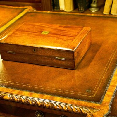 Mahogany Vintage Desk Tidy with Blank Brass Cartouche