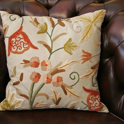 Kashmir Crewel Cushion Handmade in England