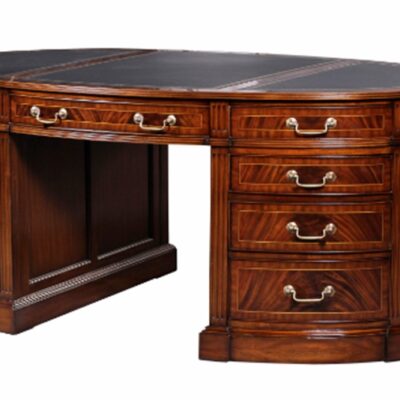 Oval Partner Desk Swirl Mahogany Leather Top