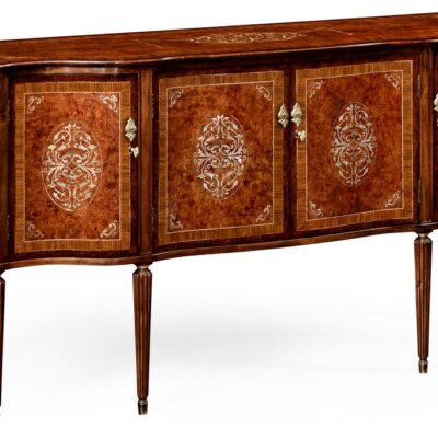 Burl and Mother of Pearl Inlaid Serpentine Sideboard