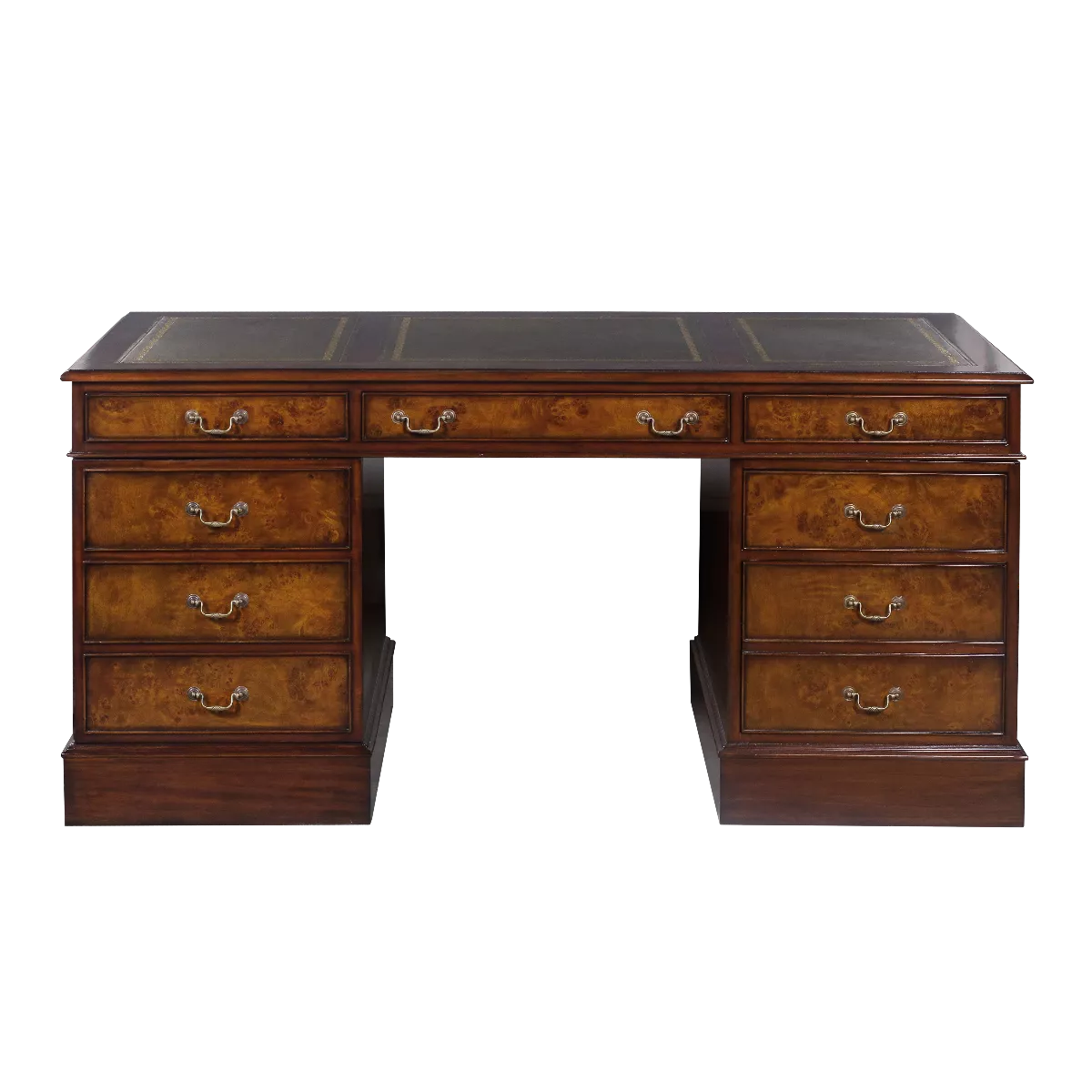 English Leather Top Desk in Burl - Image 4