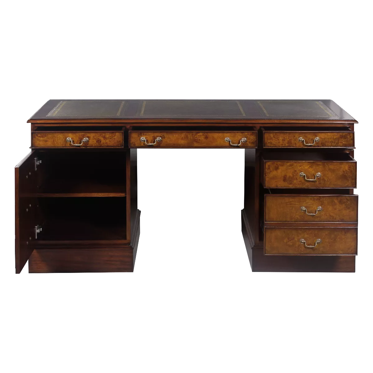 English Leather Top Desk in Burl - Image 6
