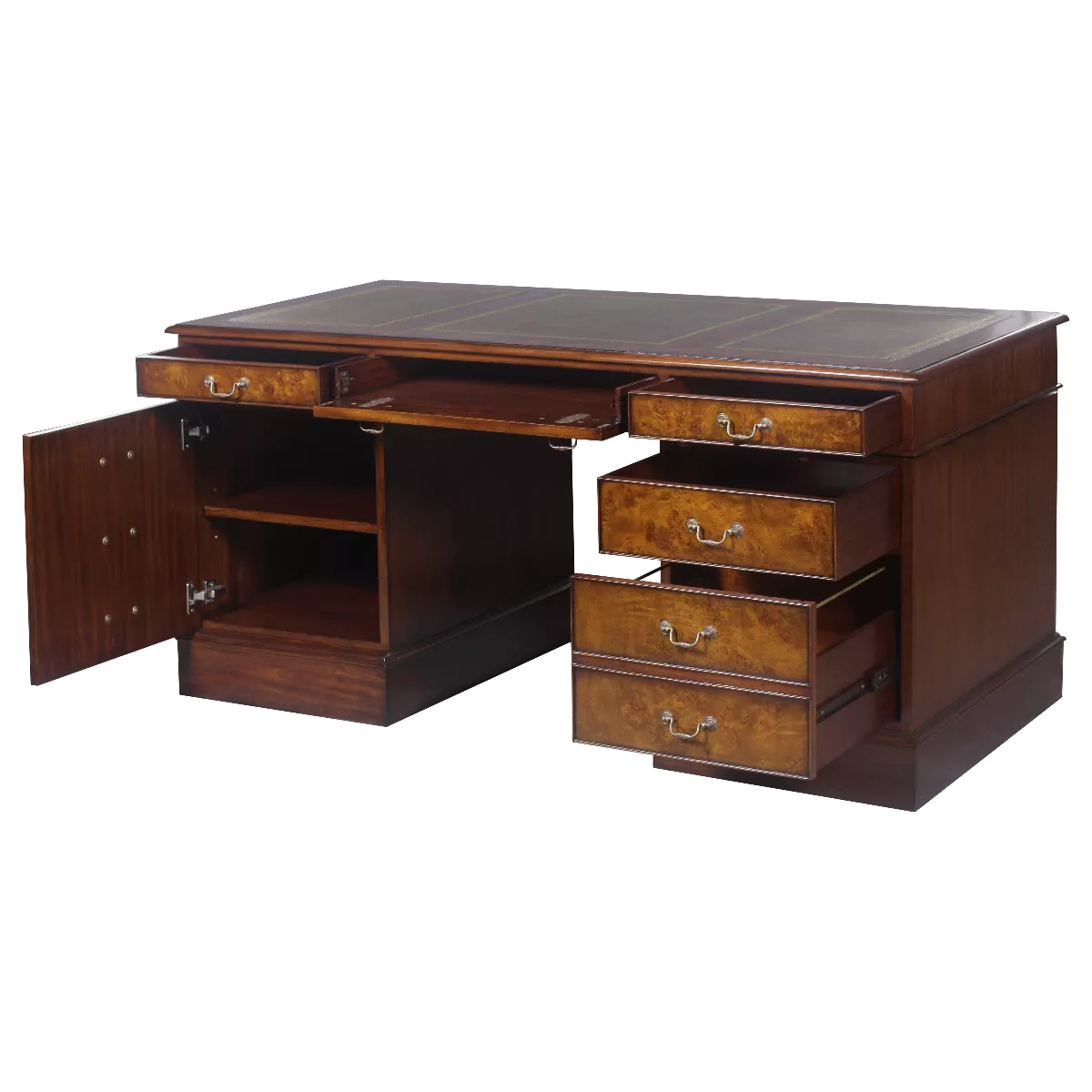 English Leather Top Desk in Burl - Image 7