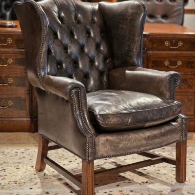 Chippendale 1920's Leather Wing Chair