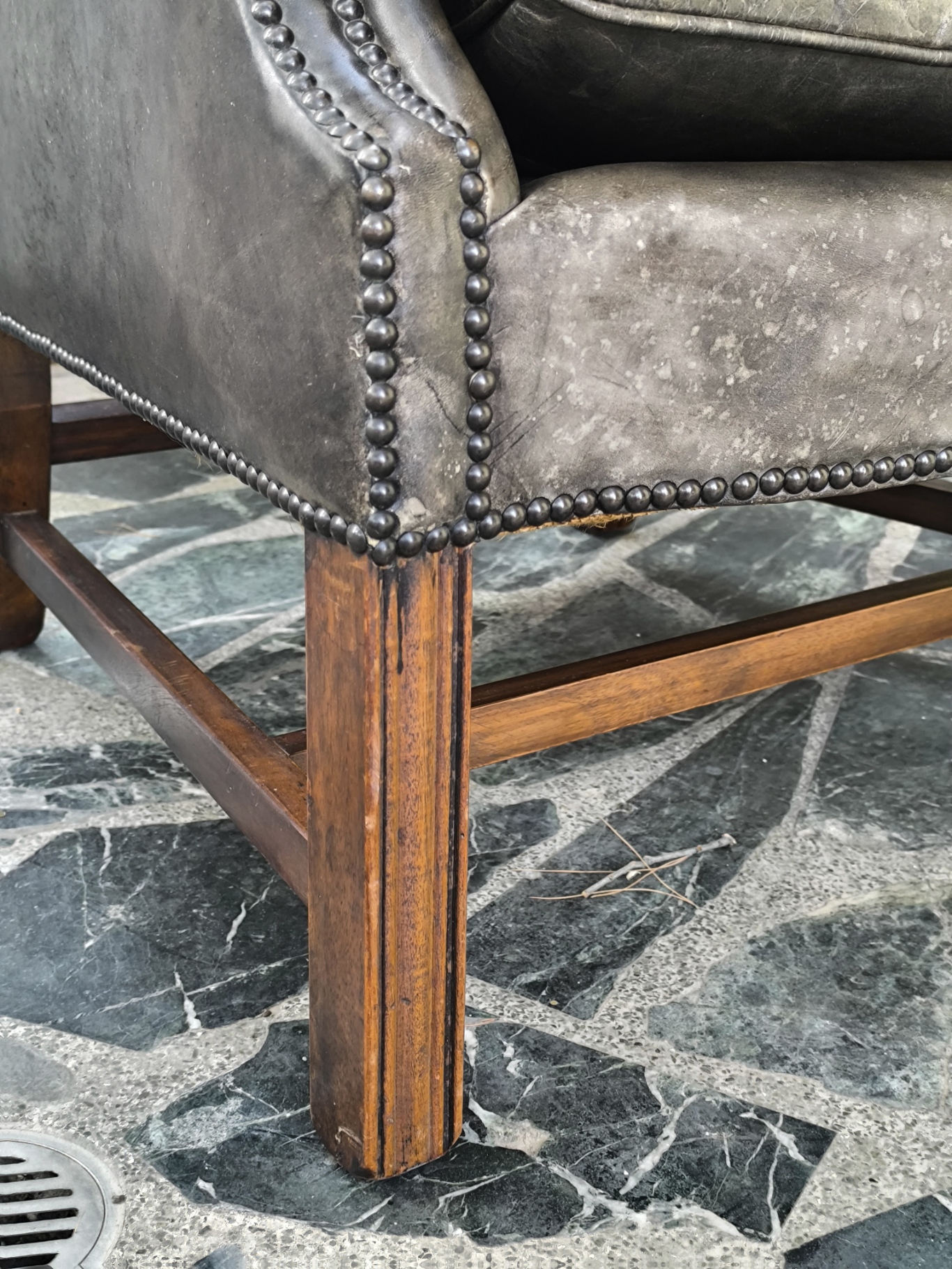 Chippendale 1920's Leather Wing Chair - Image 7